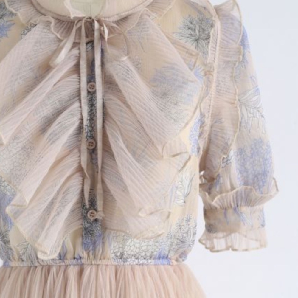 Chicwish- Floral Pleated Dress With Ruffle Detail - L - Picture 4 of 15